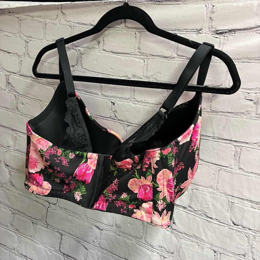 cacique women’s lightly lined‎ balconette bra black floral print lace sz 40H euc - Picture 5 of 10